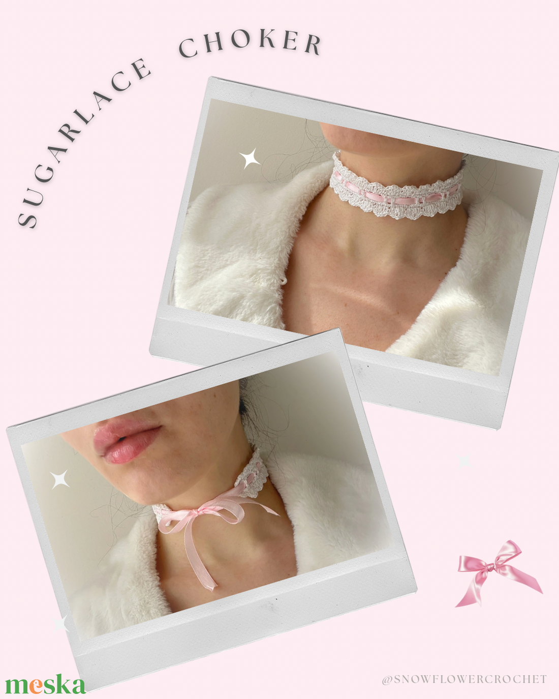 Sugarlace Choker - kézzel horgolt csipke choker nyaklánc, romantikus horgolt nyakdísz - ékszer - nyaklánc - nyakpánt, gallér - Meska.hu