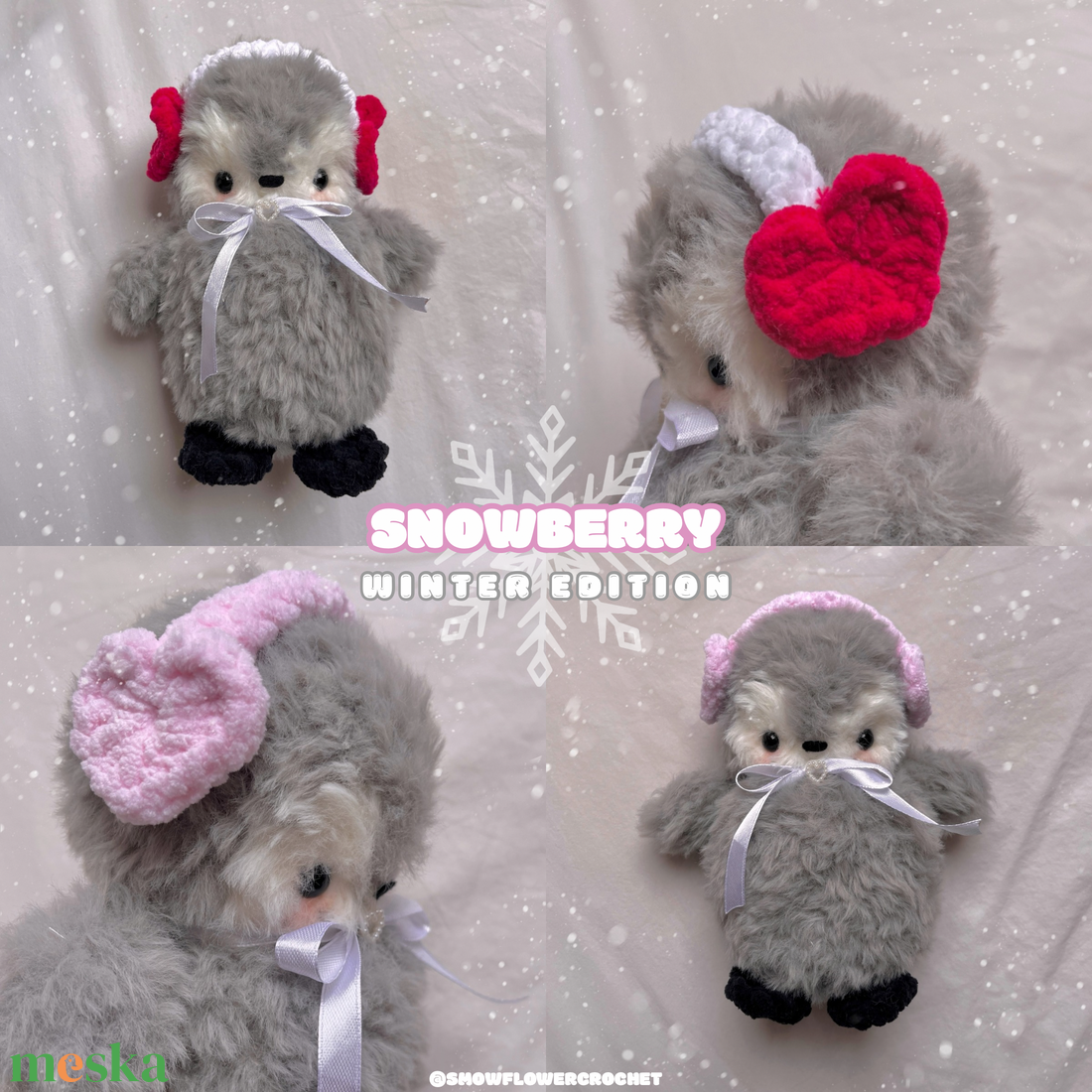 Snowberry horgolt pingvin, amigurumi, coquette masnival, választható fülmelegítővel - játék & sport - plüssállat & játékfigura - madár - Meska.hu