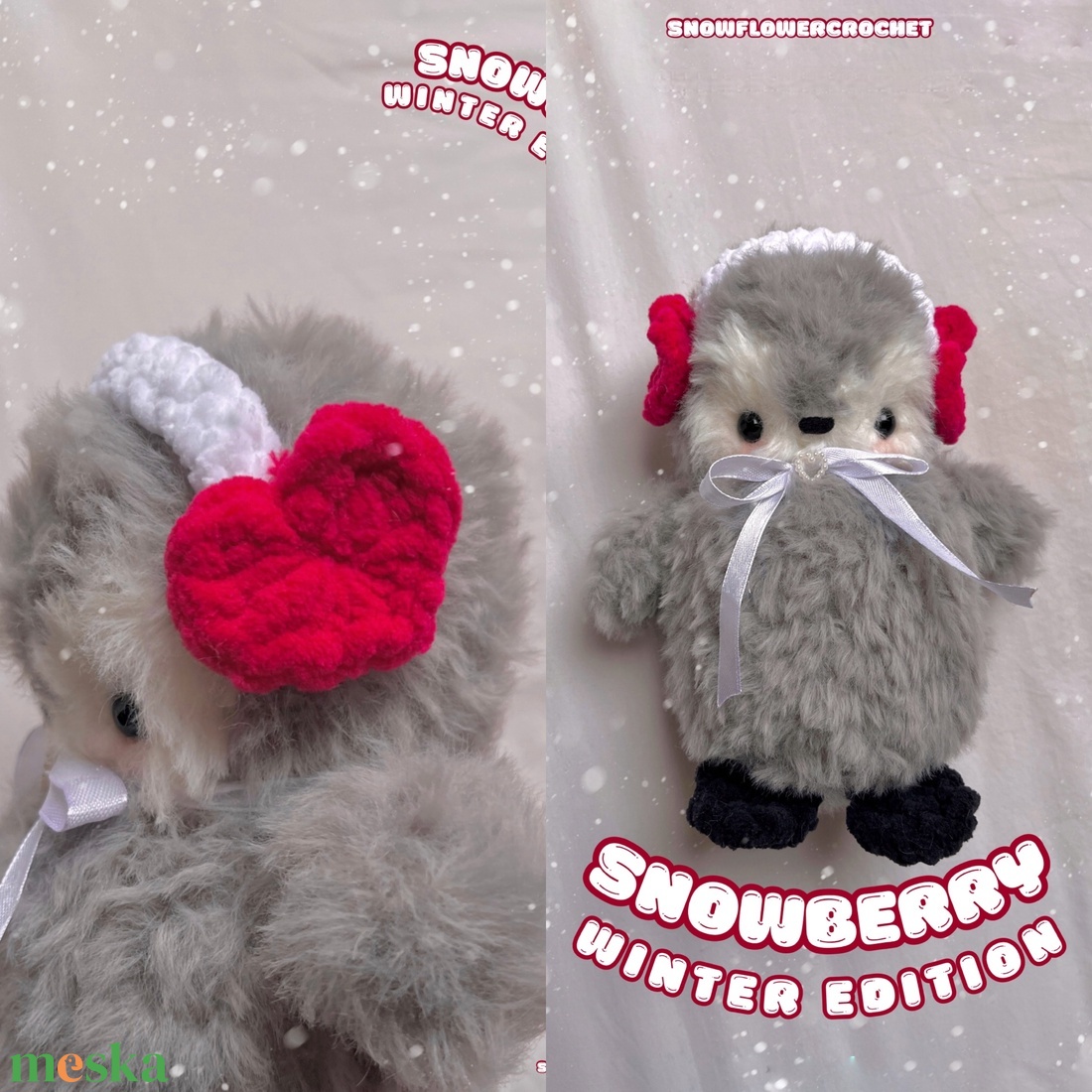 Snowberry horgolt pingvin, amigurumi, coquette masnival, választható fülmelegítővel - játék & sport - plüssállat & játékfigura - madár - Meska.hu