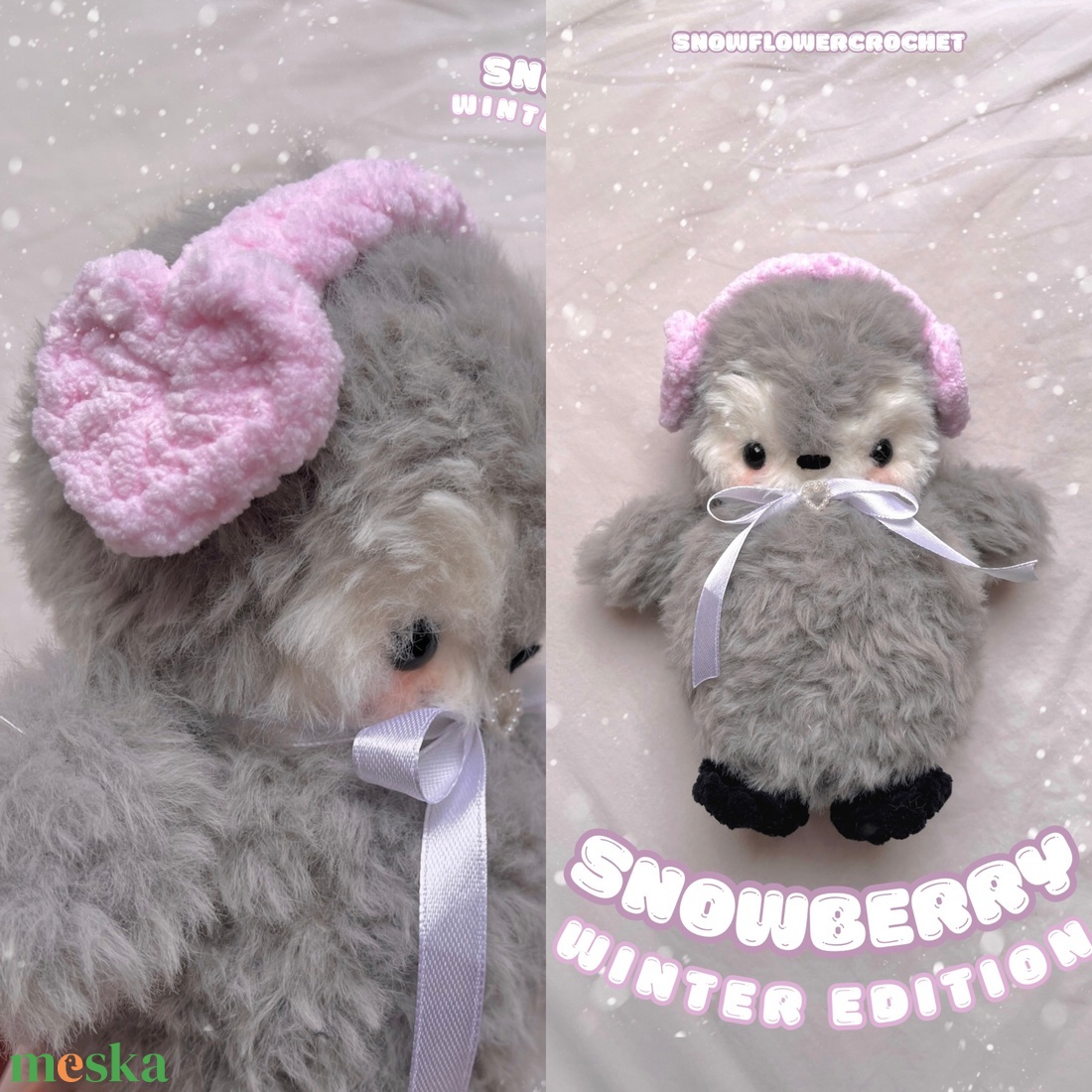 Snowberry horgolt pingvin, amigurumi, coquette masnival, választható fülmelegítővel - játék & sport - plüssállat & játékfigura - madár - Meska.hu