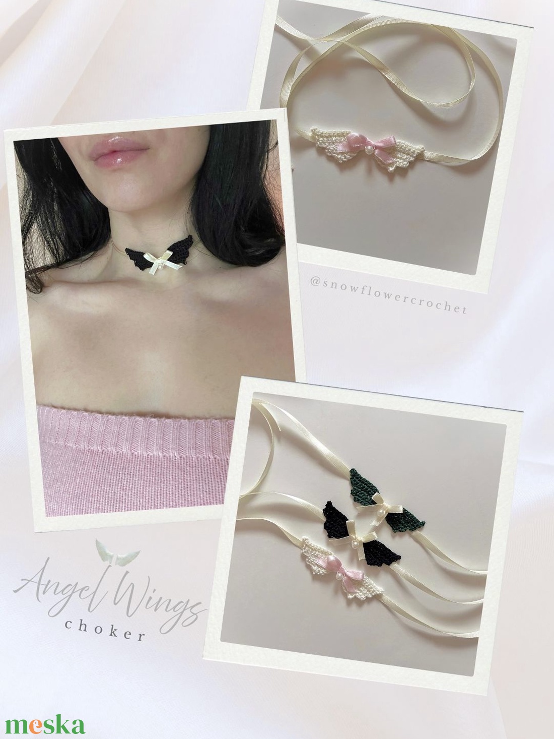 Angel Wings choker, vintage nyakpánt, coquette stílusban - ékszer - nyaklánc - nyakpánt, gallér - Meska.hu