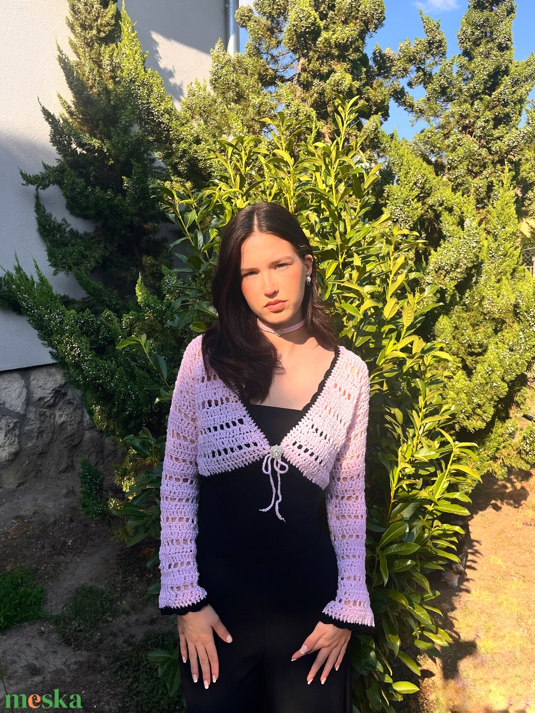 Eden Collection - Horgolt Bolero, fehér, coquette, vintage stílusú, csillogós fonalból, brossal - ruha & divat - női ruha - bolero - Meska.hu
