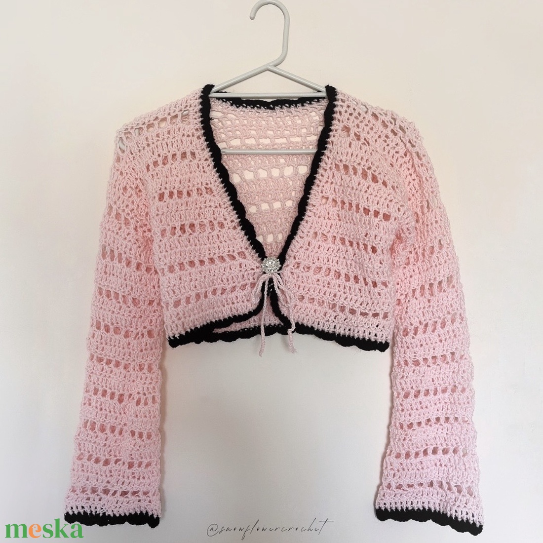 Eden Collection - Horgolt Bolero, rózsaszín, coquette, vintage stílusú, csillogós fonalból, brossal - ruha & divat - női ruha - bolero - Meska.hu