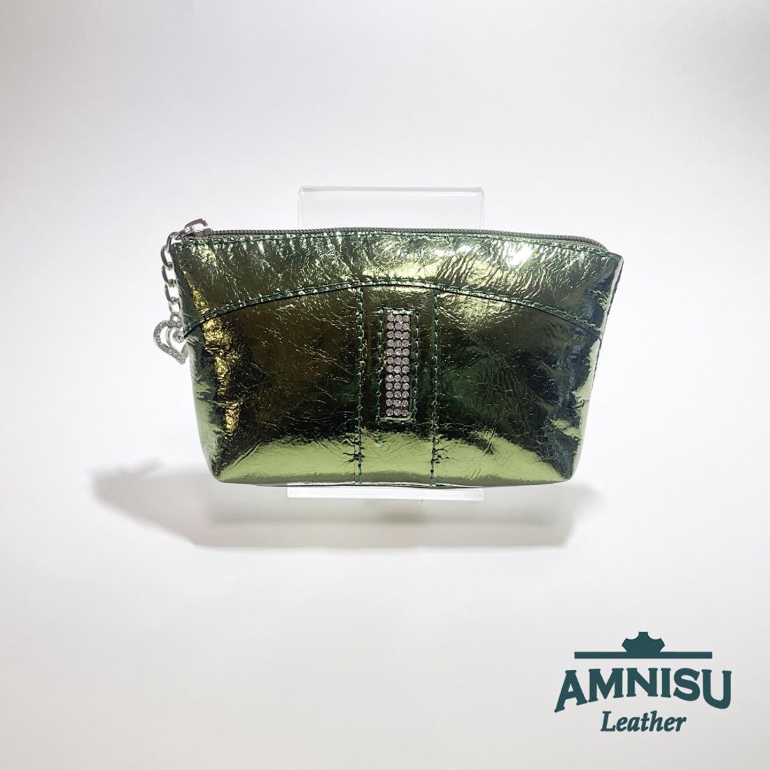 Metál zöld egy cipzáras egyenes kristály köves kulcstartó E7008 - táska & tok - kulcstartó & táskadísz - kulcstartó - Meska.hu