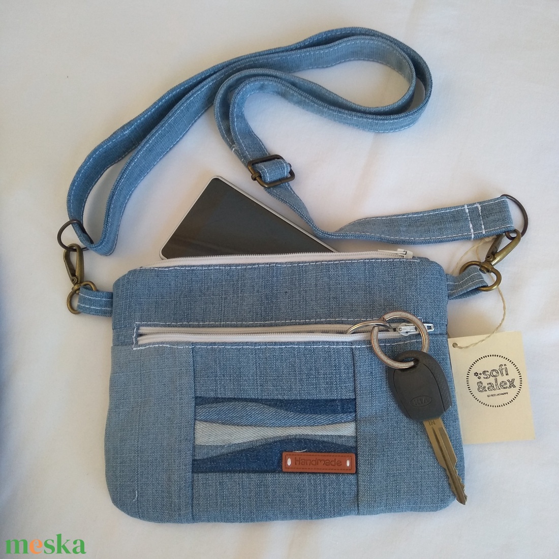 Övtáska-válltáska mentett farmerból - táska & tok - övtáska - Meska.hu