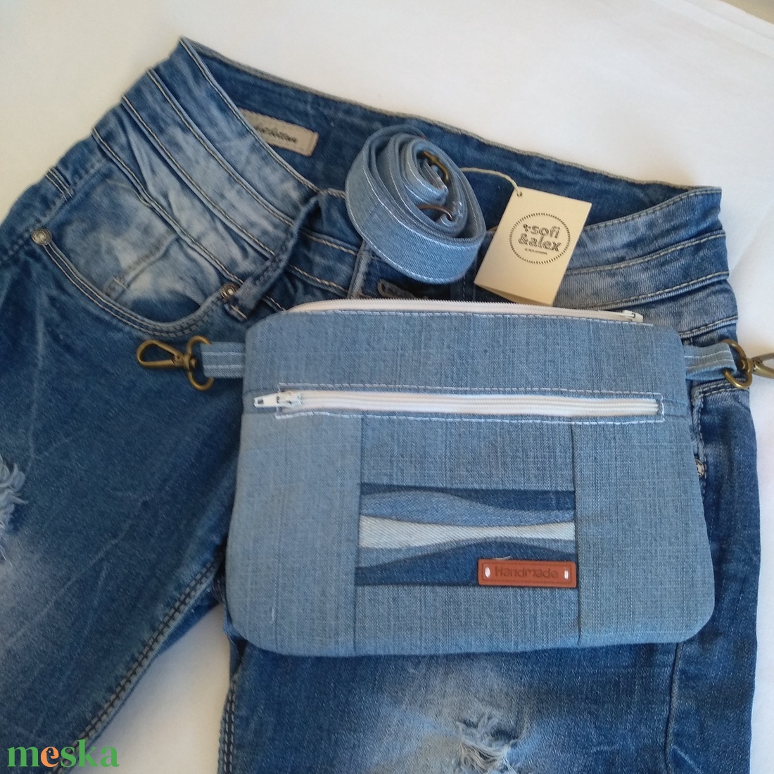 Övtáska-válltáska mentett farmerból - táska & tok - övtáska - Meska.hu