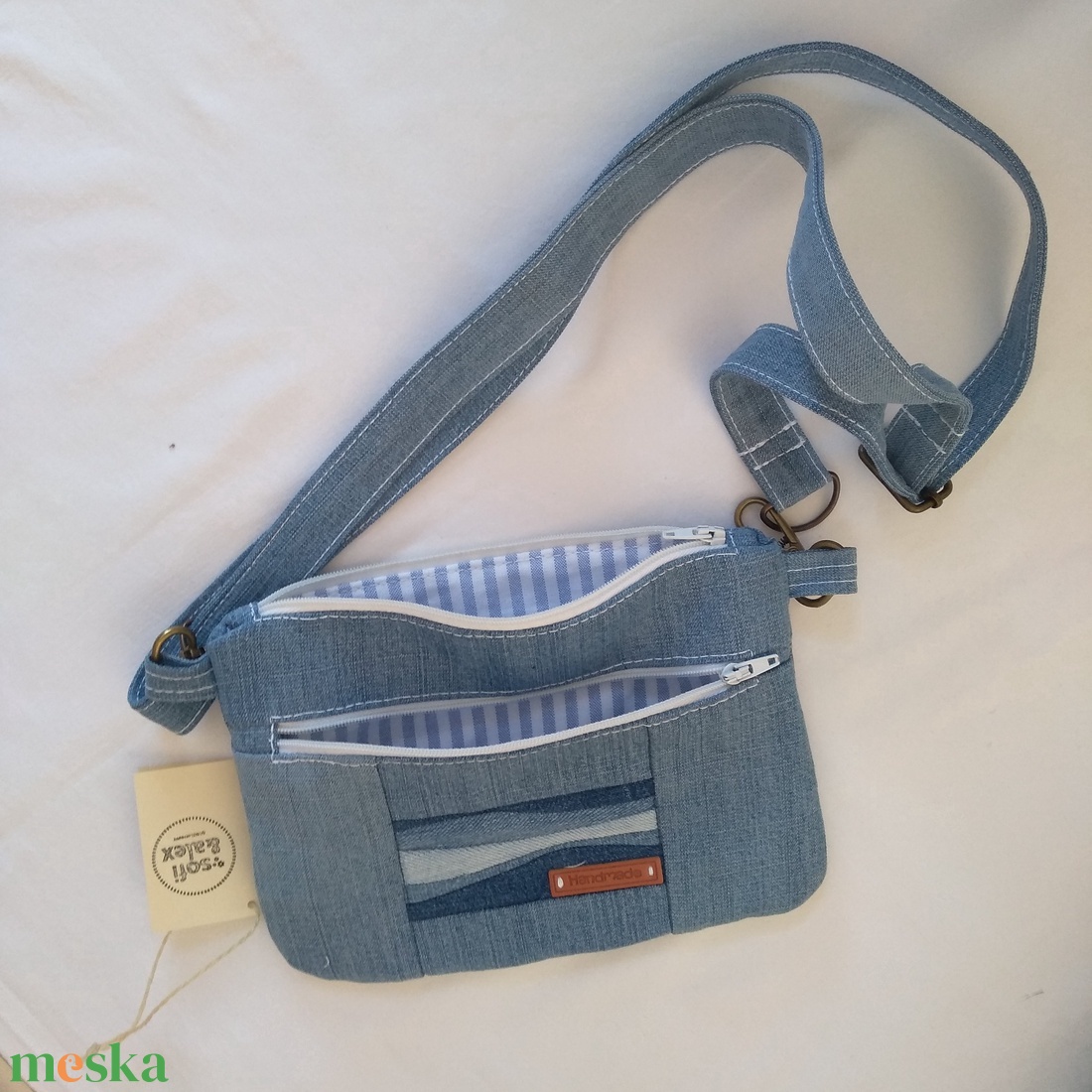 Övtáska-válltáska mentett farmerból - táska & tok - övtáska - Meska.hu