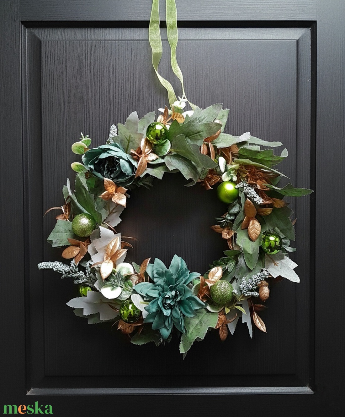 Zöldes karácsonyi kopogtató - karácsony - adventi díszek - adventi ajtódísz - Meska.hu