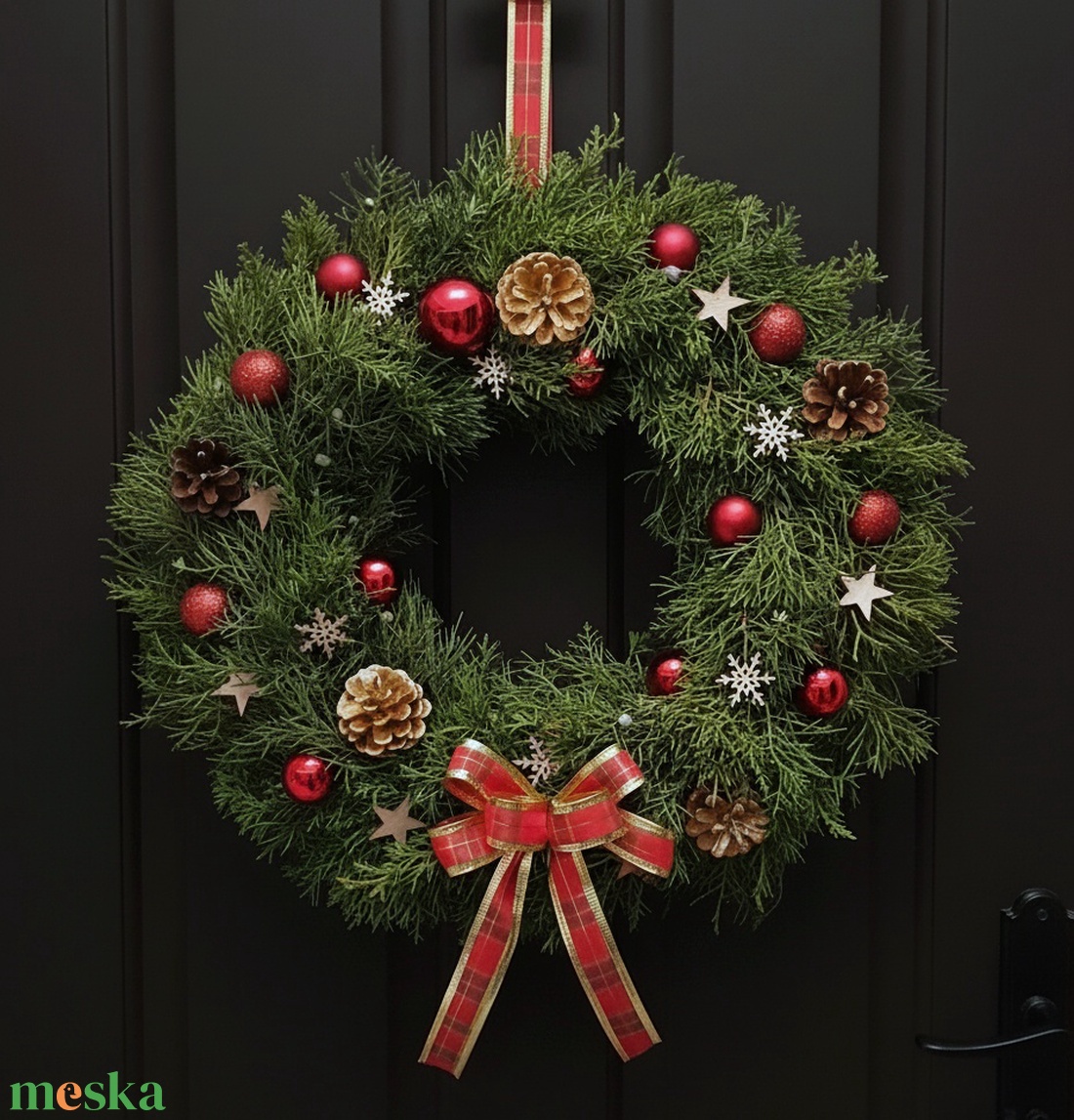 Piros-zöld koszorú - karácsony - adventi díszek - adventi ajtódísz - Meska.hu