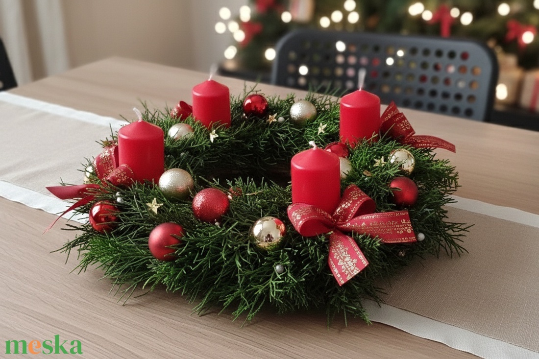 Piros gyertyás koszorú - karácsony - adventi díszek - adventi koszorú - Meska.hu