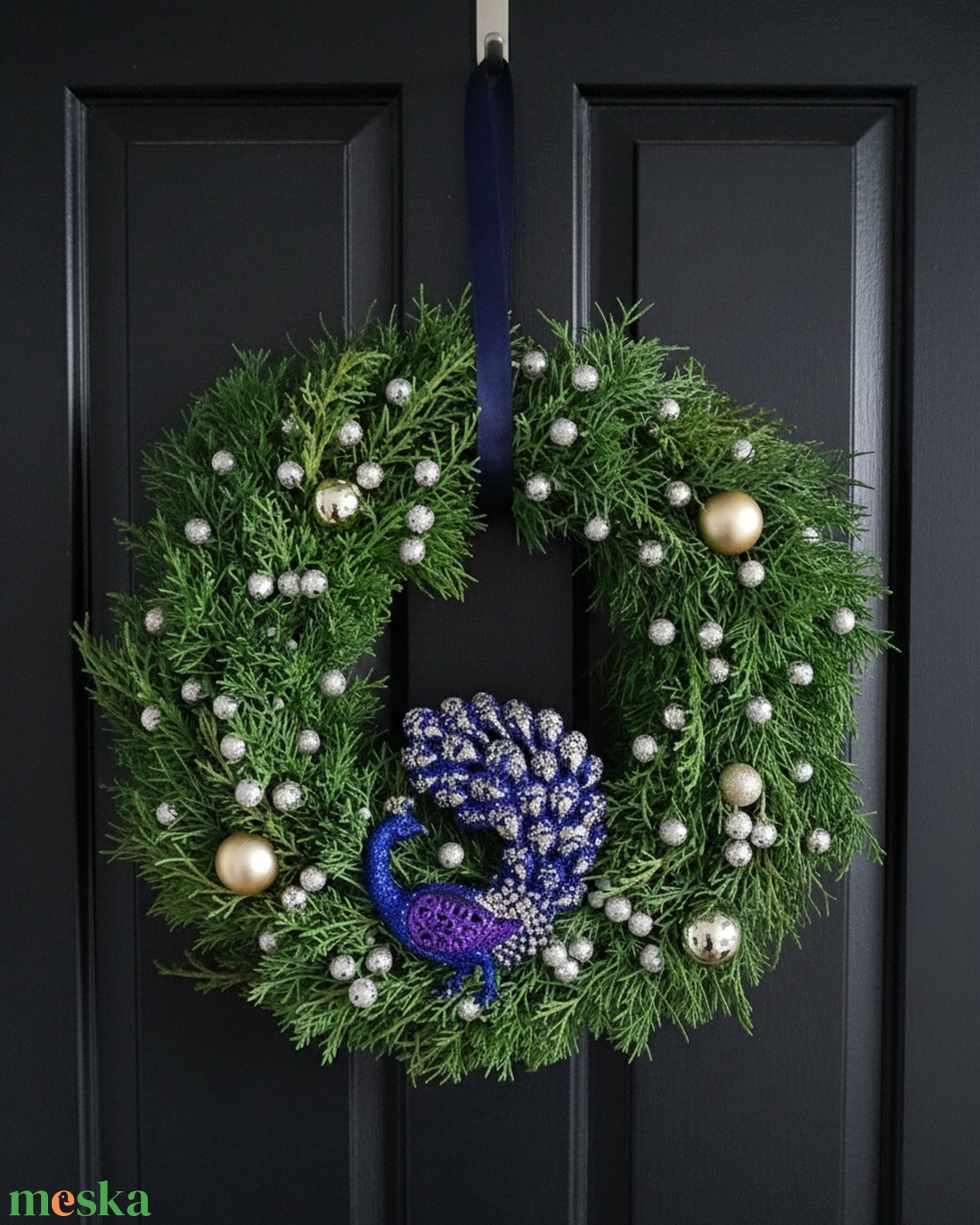 Pávás koszorú - karácsony - adventi díszek - adventi ajtódísz - Meska.hu