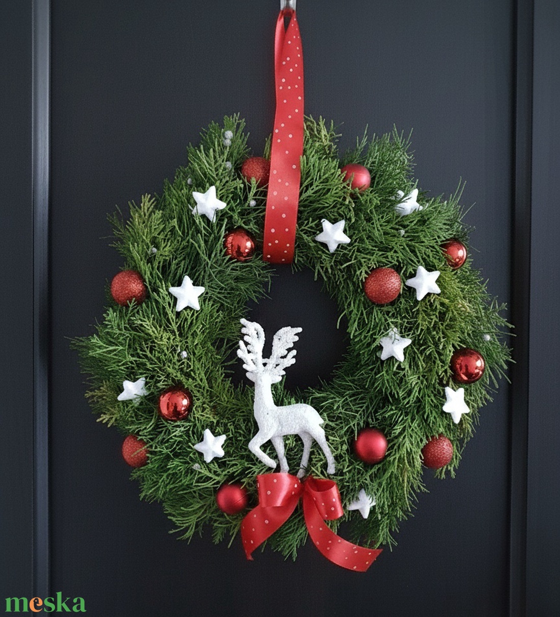 Piros koszorú, ajtódísz - karácsony - adventi díszek - adventi ajtódísz - Meska.hu