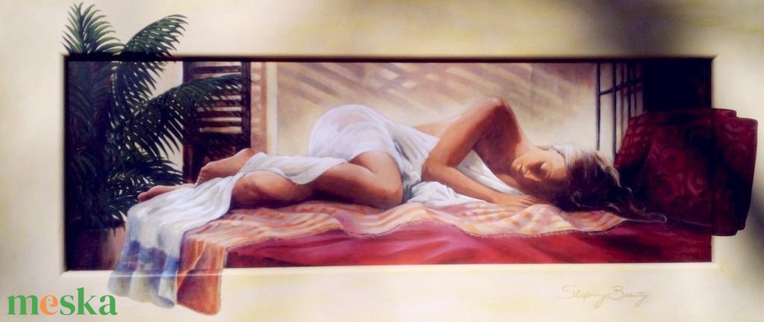 Sleeping Beauty, modern hosszúkás falikép a kereten folytatott témával, alvó akttal - művészet - grafika & illusztráció - művészi nyomat - Meska.hu