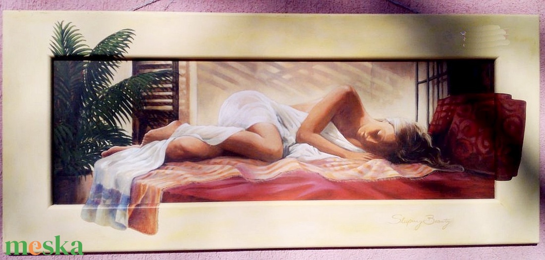 Sleeping Beauty, modern hosszúkás falikép a kereten folytatott témával, alvó akttal - művészet - grafika & illusztráció - művészi nyomat - Meska.hu