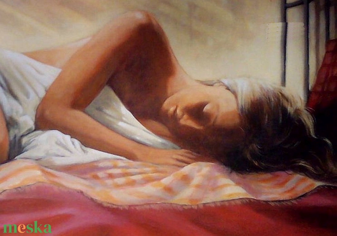 Sleeping Beauty, modern hosszúkás falikép a kereten folytatott témával, alvó akttal - művészet - grafika & illusztráció - művészi nyomat - Meska.hu