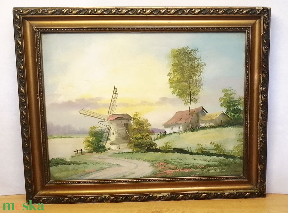 Antik tempera-karton festmény. Tanyavilág szélmalommal. Szignálva - művészet - festmény - festmény vegyes technika - Meska.hu Antik tempera-karton festmény. Tanyavilág szélmalommal. Szignálva - művészet - festmény - festmény vegyes technika - Meska.hu
