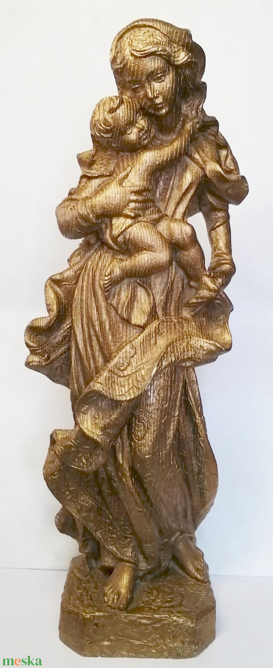 Arany Madonna a gyermekével. Rusztikus felületű zsírkőszobor - művészet - szobor - kerámia - Meska.hu