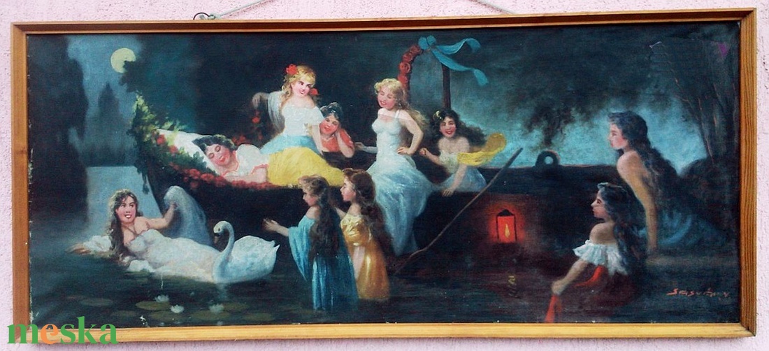 Leányálom, romantikus jelenet, nimfákkal, olaj-vászon festmény, Sasváry szignóval - művészet - festmény - olajfestmény - Meska.hu Leányálom, romantikus jelenet, nimfákkal, olaj-vászon festmény, Sasváry szignóval - művészet - festmény - olajfestmény - Meska.hu