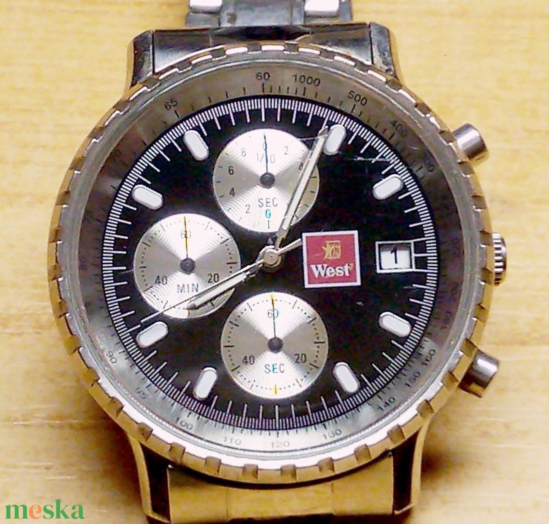 WEST Quartz chronograph watch férfi karóra, szép állapotban, használatra, vagy gyűjteménybe - ékszer - karóra és ékszeróra - karóra - Meska.hu WEST Quartz chronograph watch férfi karóra, szép állapotban, használatra, vagy gyűjteménybe - ékszer - karóra és ékszeróra - karóra - Meska.hu
