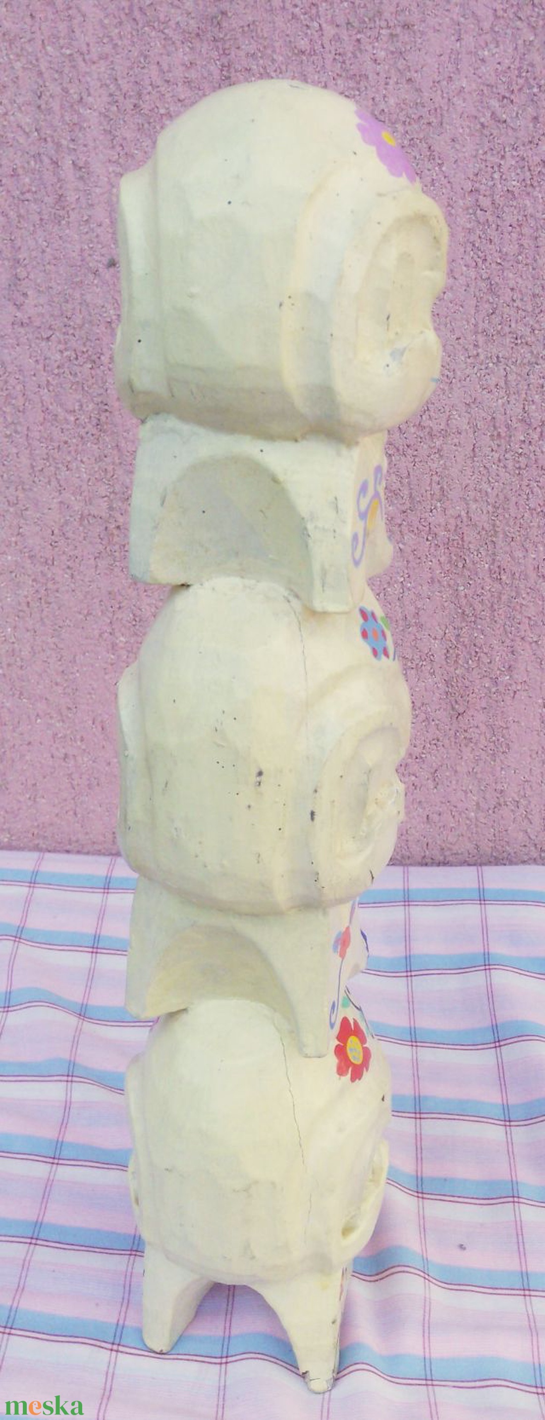 Koponyás totemoszlop festett, faragott szobor, Egyedi ritkaság - művészet - szobor - fa szobor - Meska.hu