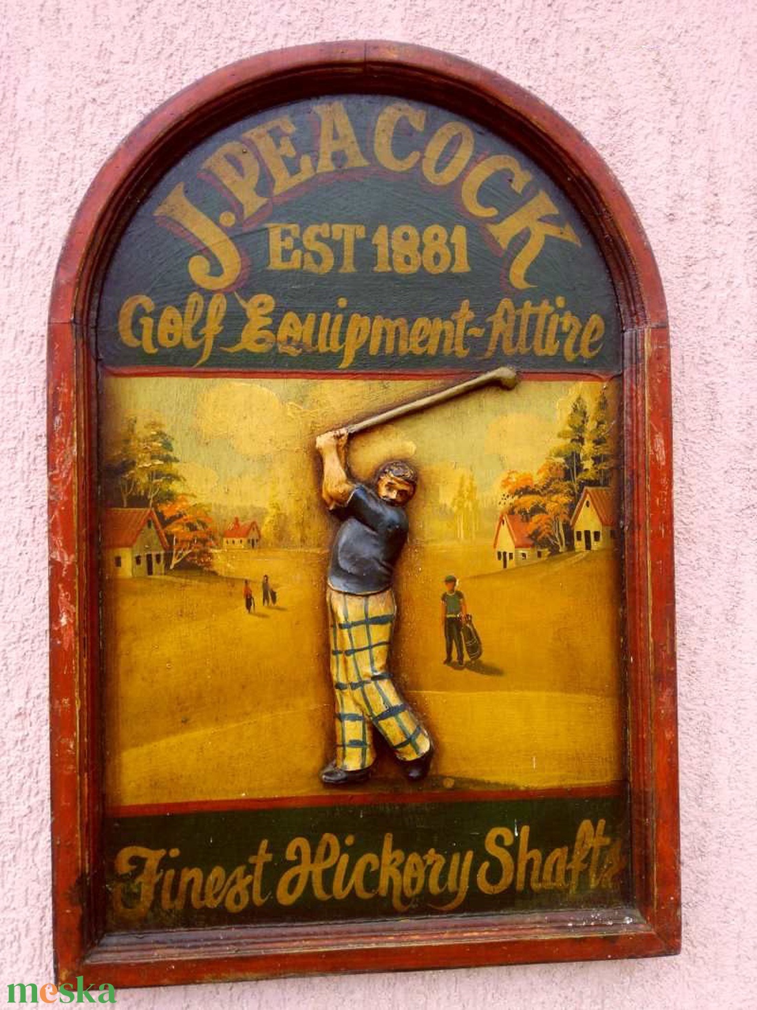 Antik festett reklámtábla domborműves faragvánnyal, J. Peacock Golf Equipment 1881, keretezve - művészet - festmény - olajfestmény - Meska.hu Antik festett reklámtábla domborműves faragvánnyal, J. Peacock Golf Equipment 1881, keretezve - művészet - festmény - olajfestmény - Meska.hu