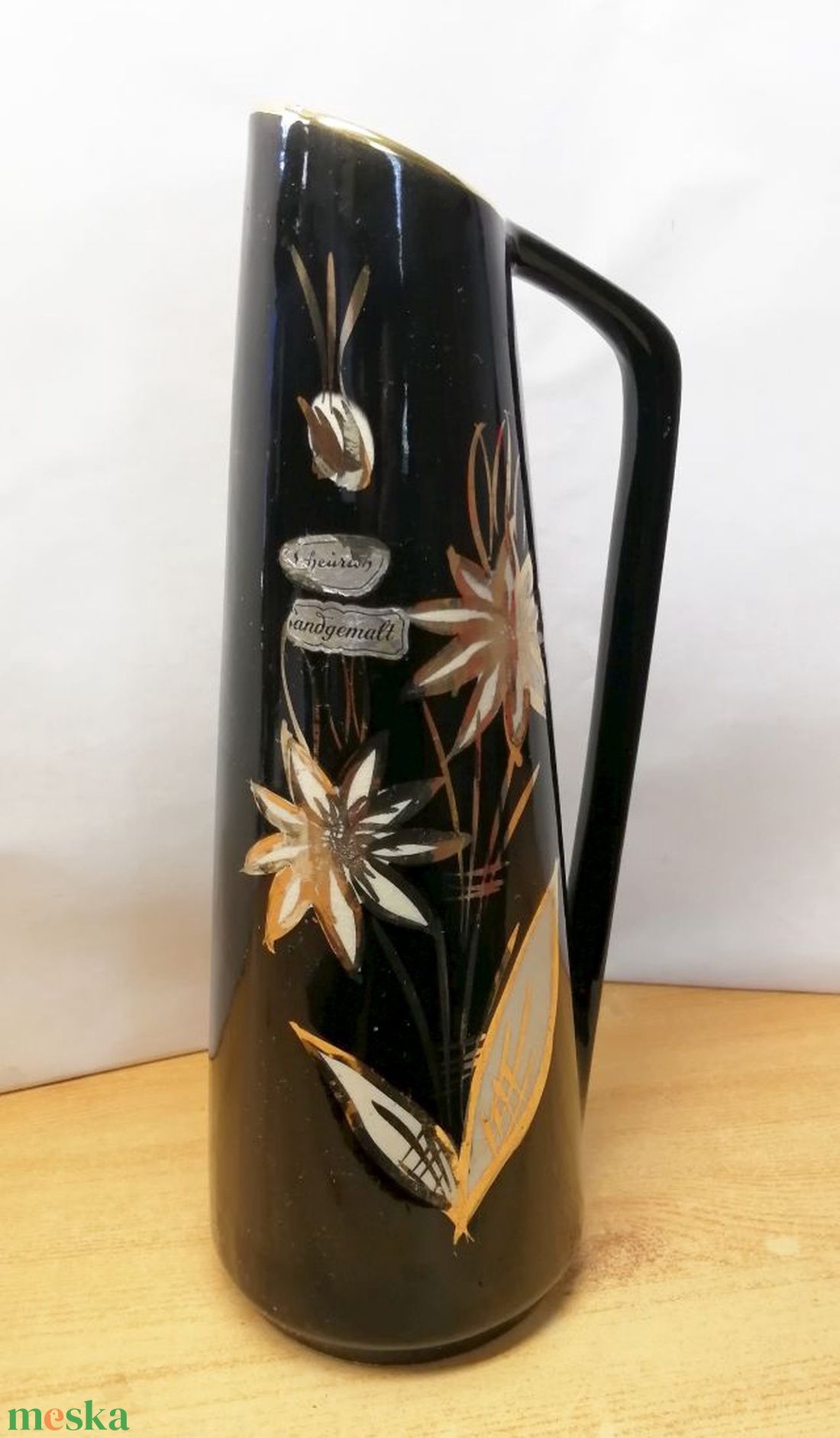 Art Deco füles váza dúsan aranyozva virágokkal Foreing Scheurich 1950-es évek - otthon & életmód - dekoráció - virágdísz és tartó - váza - Meska.hu