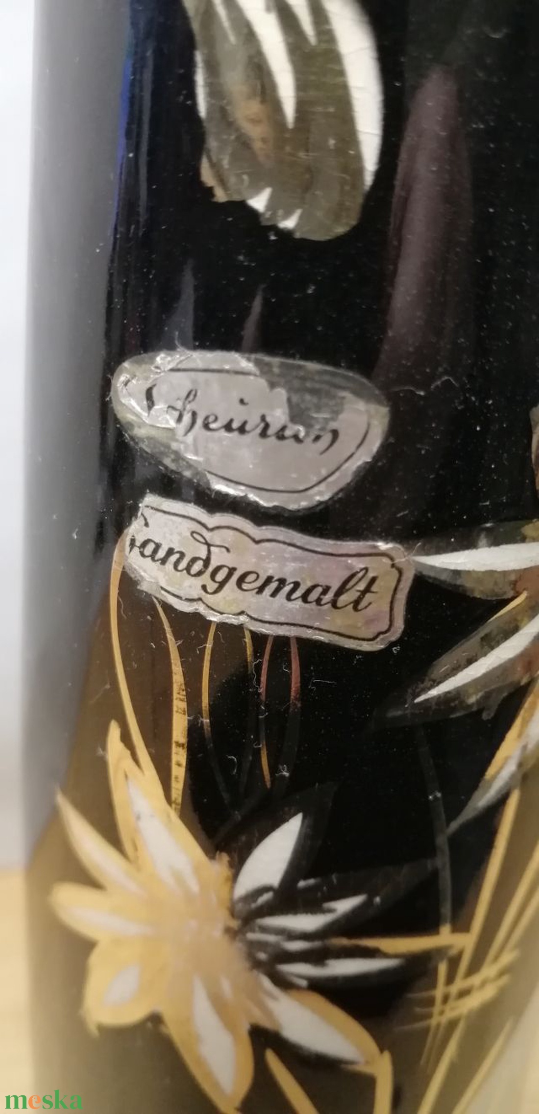 Art Deco füles váza dúsan aranyozva virágokkal Foreing Scheurich 1950-es évek - otthon & életmód - dekoráció - virágdísz és tartó - váza - Meska.hu