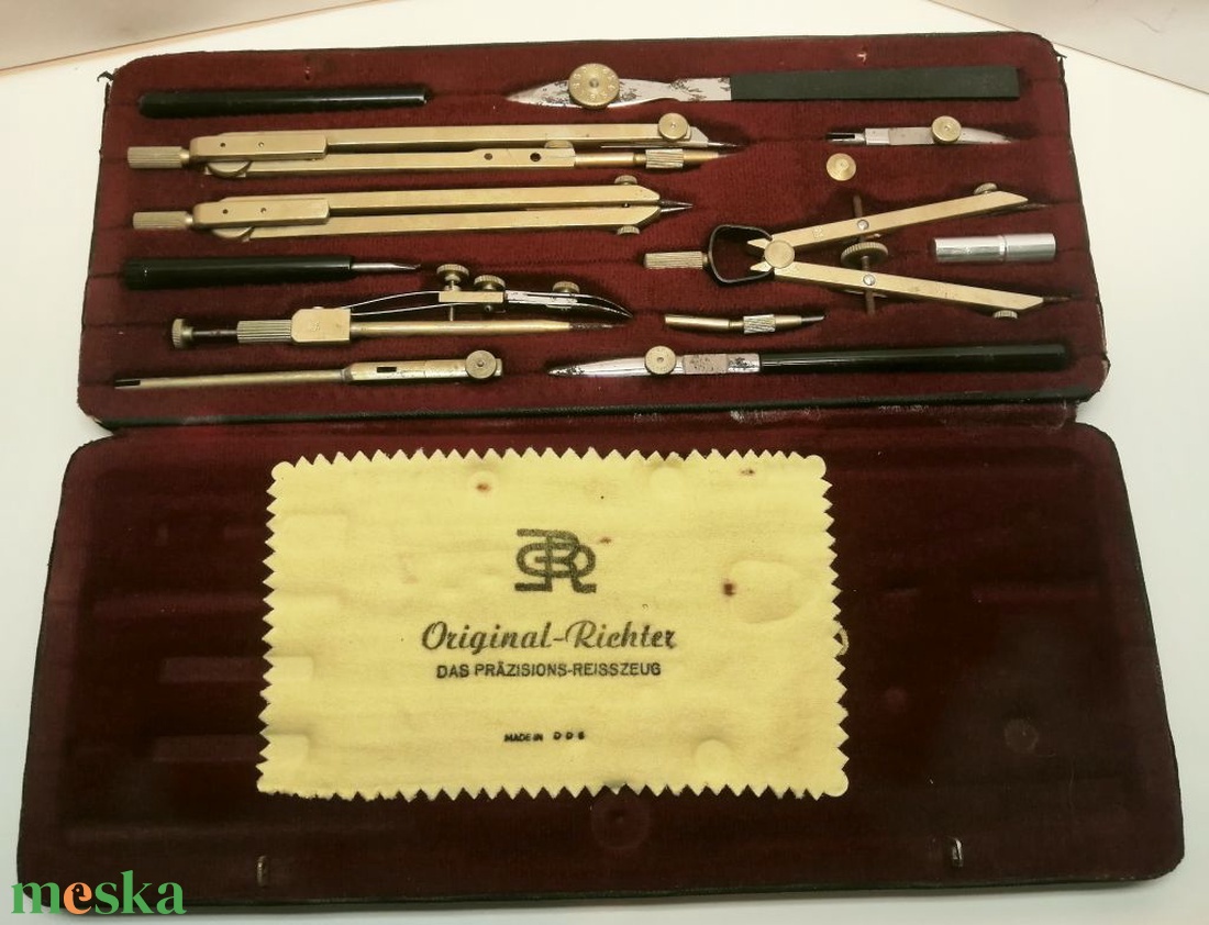 Vintage német precíziós körző készlet az 1960-s évekből  - kellékek & szerszámok - szerszámok, eszközök - rajz- és íróeszköz - Meska.hu