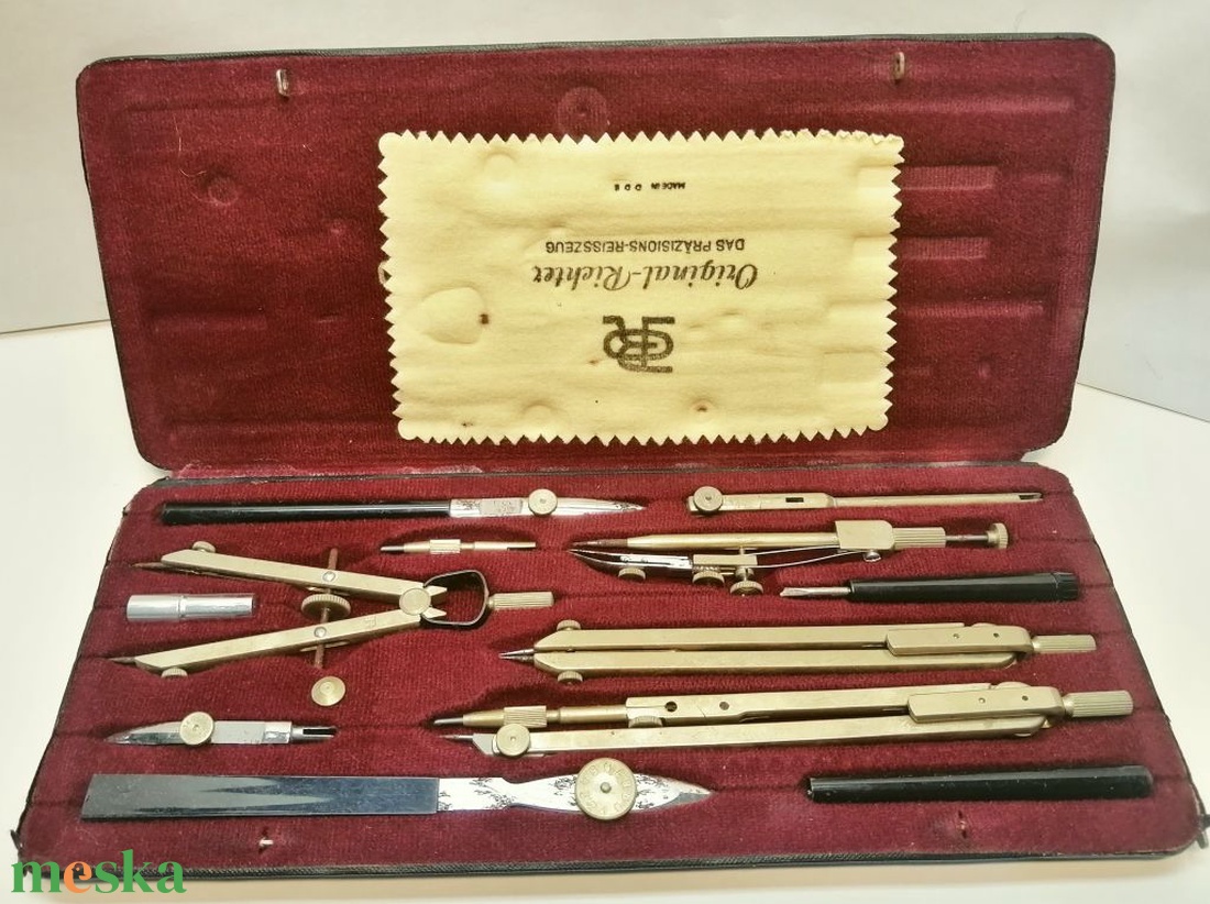 Vintage német precíziós körző készlet az 1960-s évekből  - kellékek & szerszámok - szerszámok, eszközök - rajz- és íróeszköz - Meska.hu