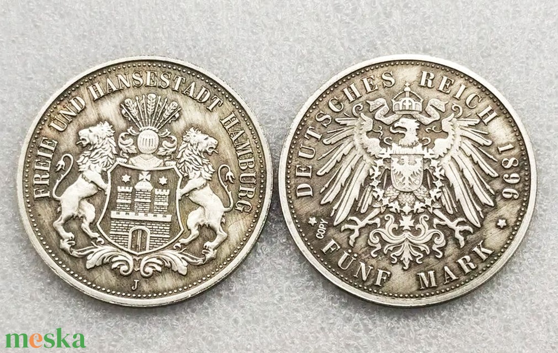 Retro pénzérme kópiák gyűjteménye Fünf Mark 1896 - művészet - más gyűjtemények - Meska.hu