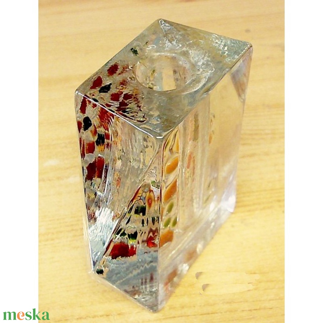 Öntött üveg gyertyatartó, Walther Glass Német kézműves munka - otthon & életmód - gyertya, illat, aroma - gyertyatartó - Meska.hu