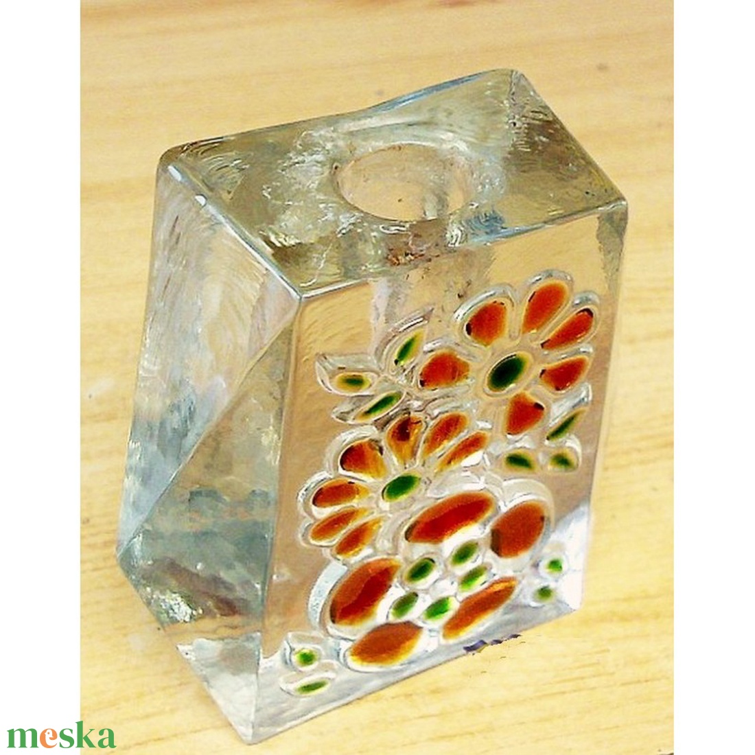Öntött üveg gyertyatartó, Walther Glass Német kézműves munka - otthon & életmód - gyertya, illat, aroma - gyertyatartó - Meska.hu