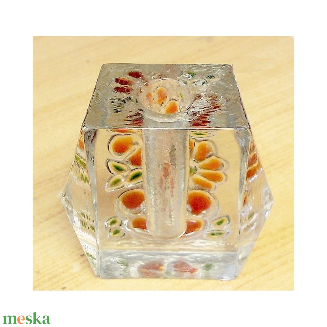 Öntött üveg gyertyatartó, Walther Glass Német kézműves munka - otthon & életmód - gyertya, illat, aroma - gyertyatartó - Meska.hu