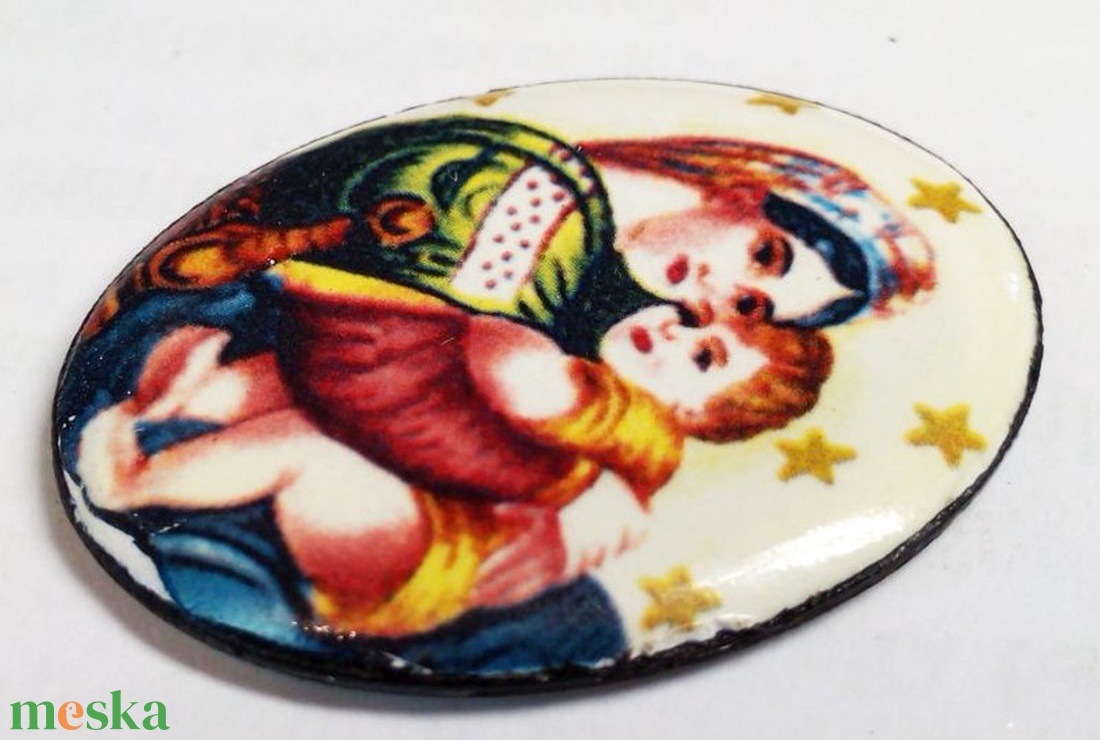 Madonna della seggiola, csillagokkal, fehér hátérrel. Retro Tűzzománc medál, keret nélkül. - ékszer - nyaklánc - medál - Meska.hu