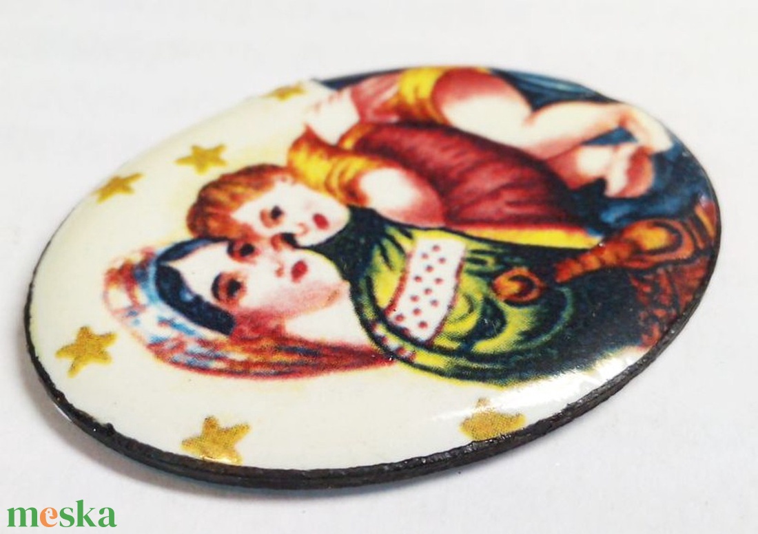 Madonna della seggiola, csillagokkal, fehér hátérrel. Retro Tűzzománc medál, keret nélkül. - ékszer - nyaklánc - medál - Meska.hu