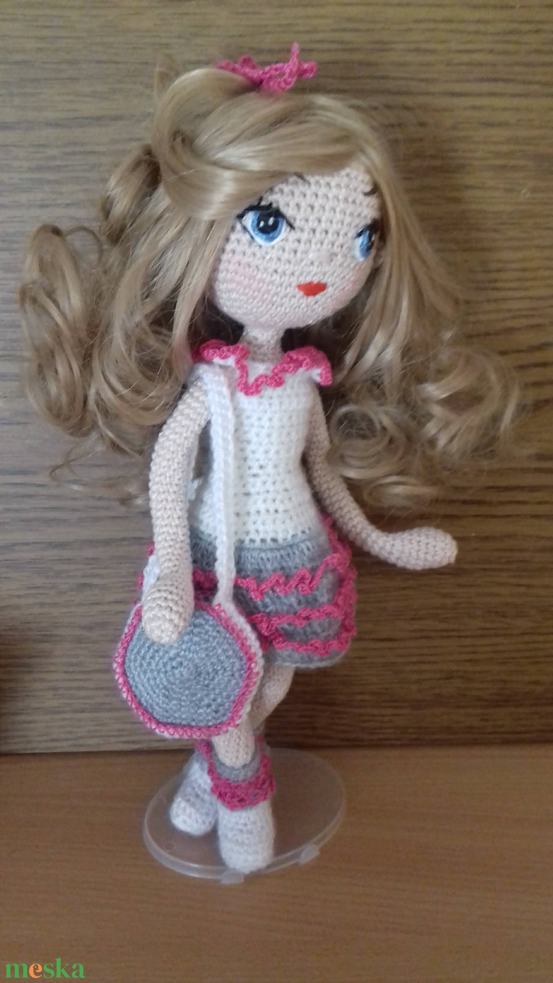 Szürke táskás baba - játék & sport - baba & babaház - öltöztethető baba - Meska.hu