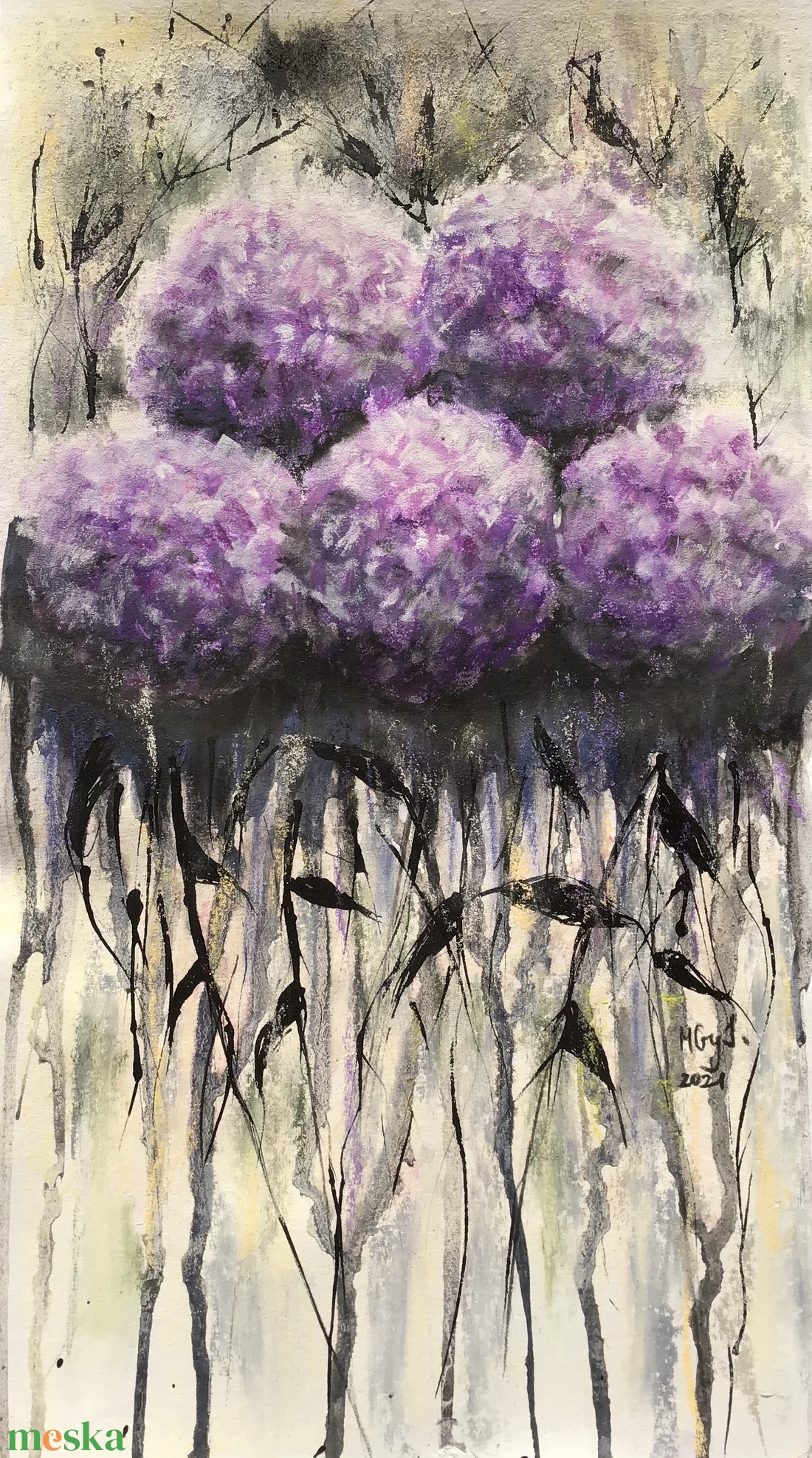 Hortenziák festmény - művészet - festmény - festmény vegyes technika - Meska.hu