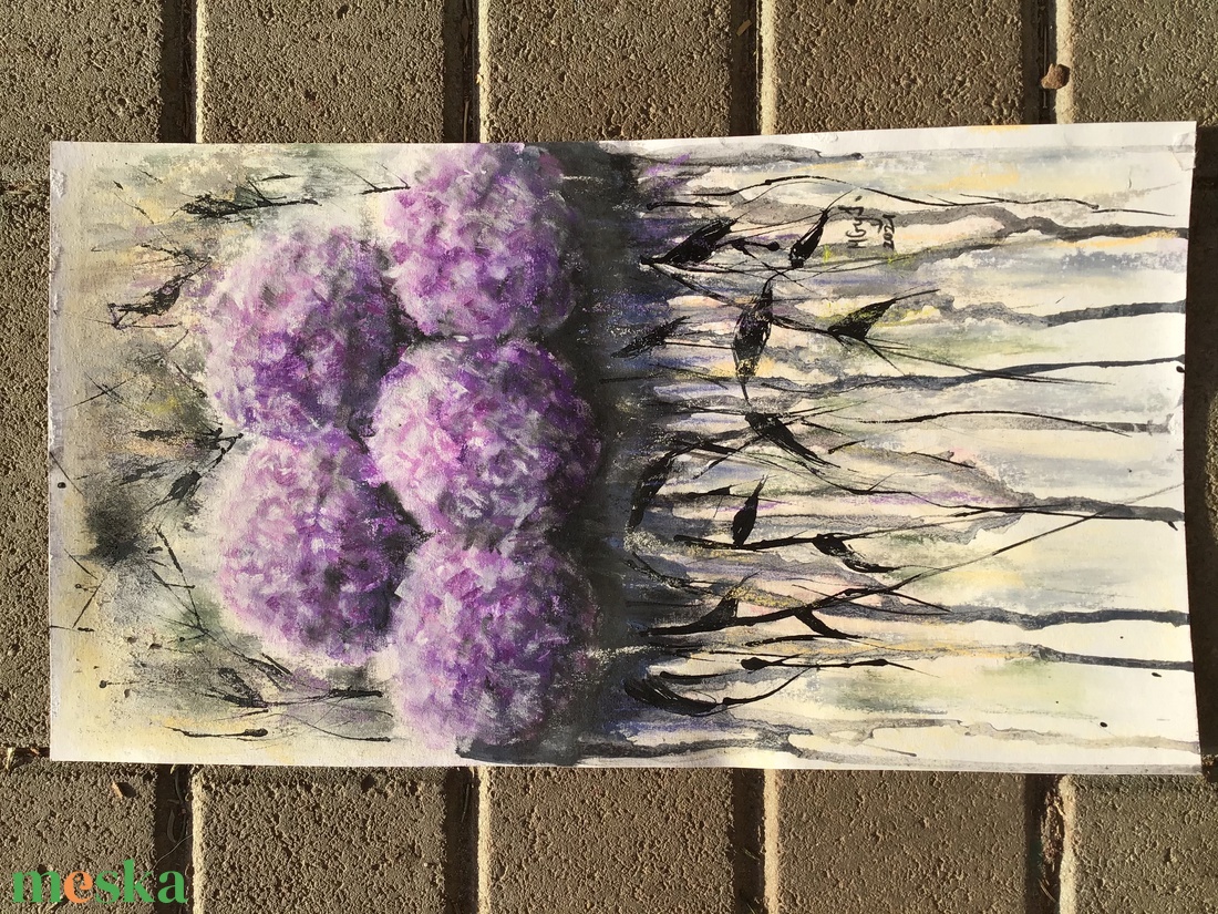 Hortenziák festmény - művészet - festmény - festmény vegyes technika - Meska.hu