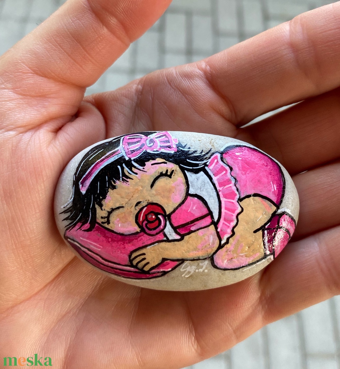 Szép álmokat - festett kavics - művészet - festmény - festmény vegyes technika - Meska.hu