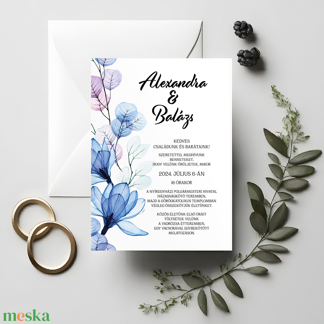 Egylapos esküvői meghívó - blue magnolia - esküvő - meghívó & kártya - meghívó - Meska.hu Egylapos esküvői meghívó - blue magnolia - esküvő - meghívó & kártya - meghívó - Meska.hu