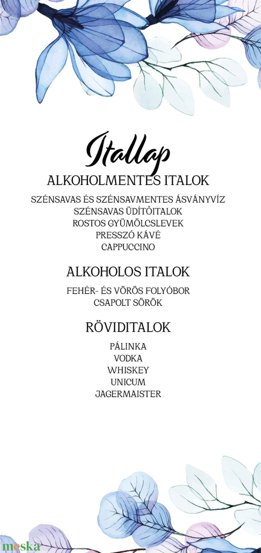 Blue Magnolia esküvői menü - egylapos, kétoldalas - esküvő - meghívó & kártya - menü - Meska.hu Blue Magnolia esküvői menü - egylapos, kétoldalas - esküvő - meghívó & kártya - menü - Meska.hu
