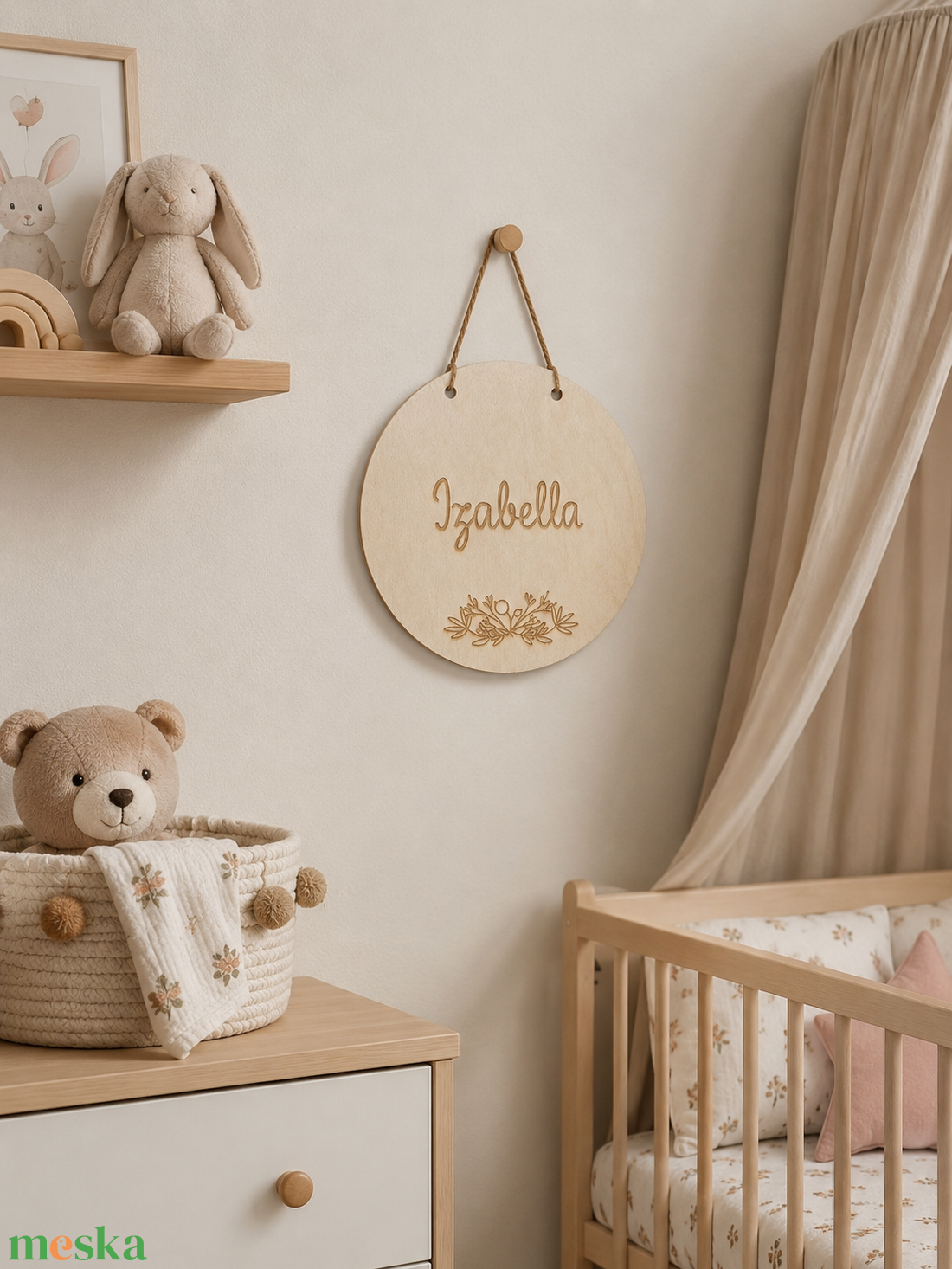 Névre szóló fa babaszobai dekoráció - kör - baba - mama - babaszoba dekoráció - gyerek névtábla - Meska.hu