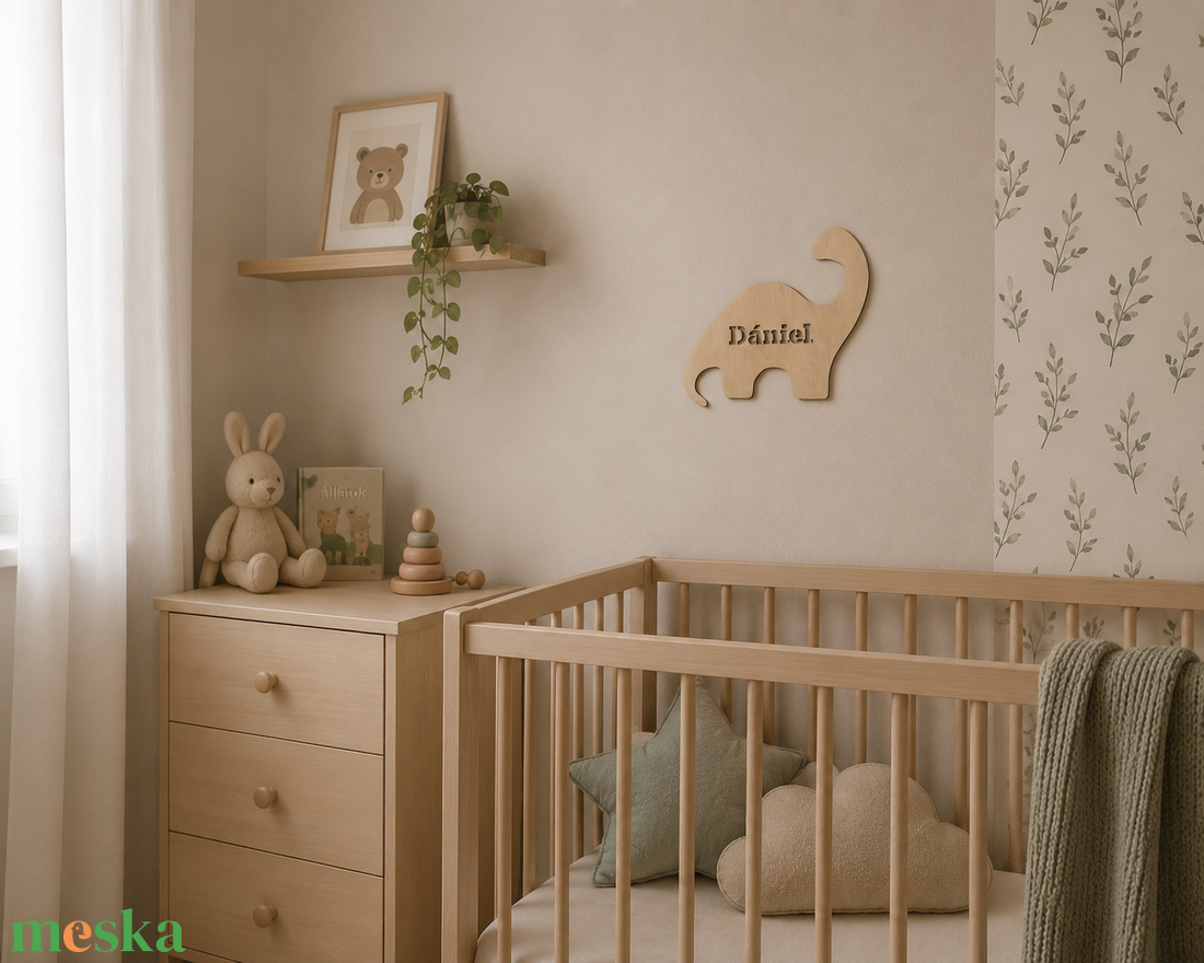Névre szóló fa babaszobai dekoráció - dinoszaurusz - baba - mama - babaszoba dekoráció - gyerek névtábla - Meska.hu