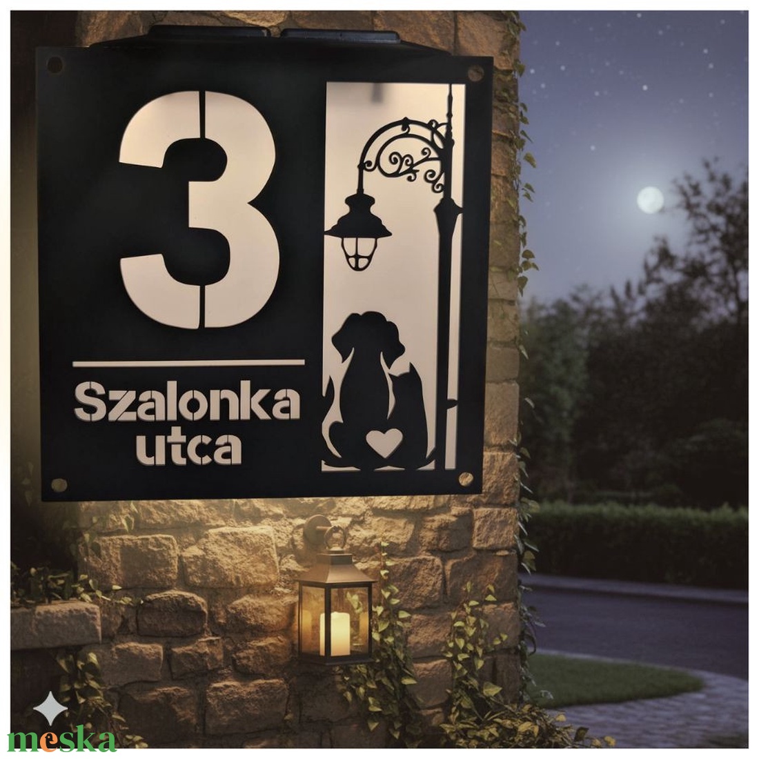 Szolár Világító Házszámtábla -Romantikus Kutya-cica mintával - otthon & életmód - ház & kert - házszám - Meska.hu