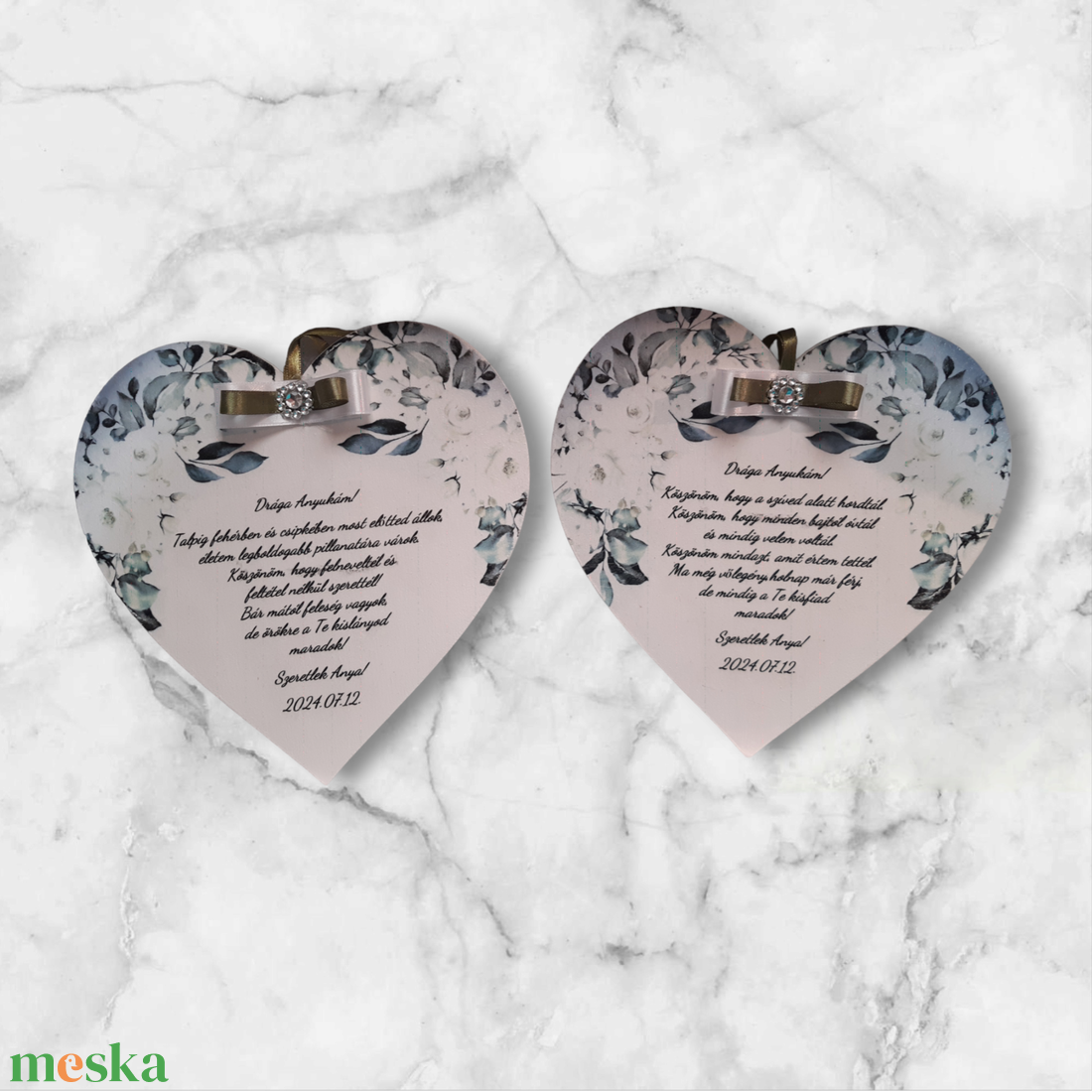 Zöld fehér szülőköszöntő szív - esküvő - emlék & ajándék - szülőköszöntő ajándék - Meska.hu