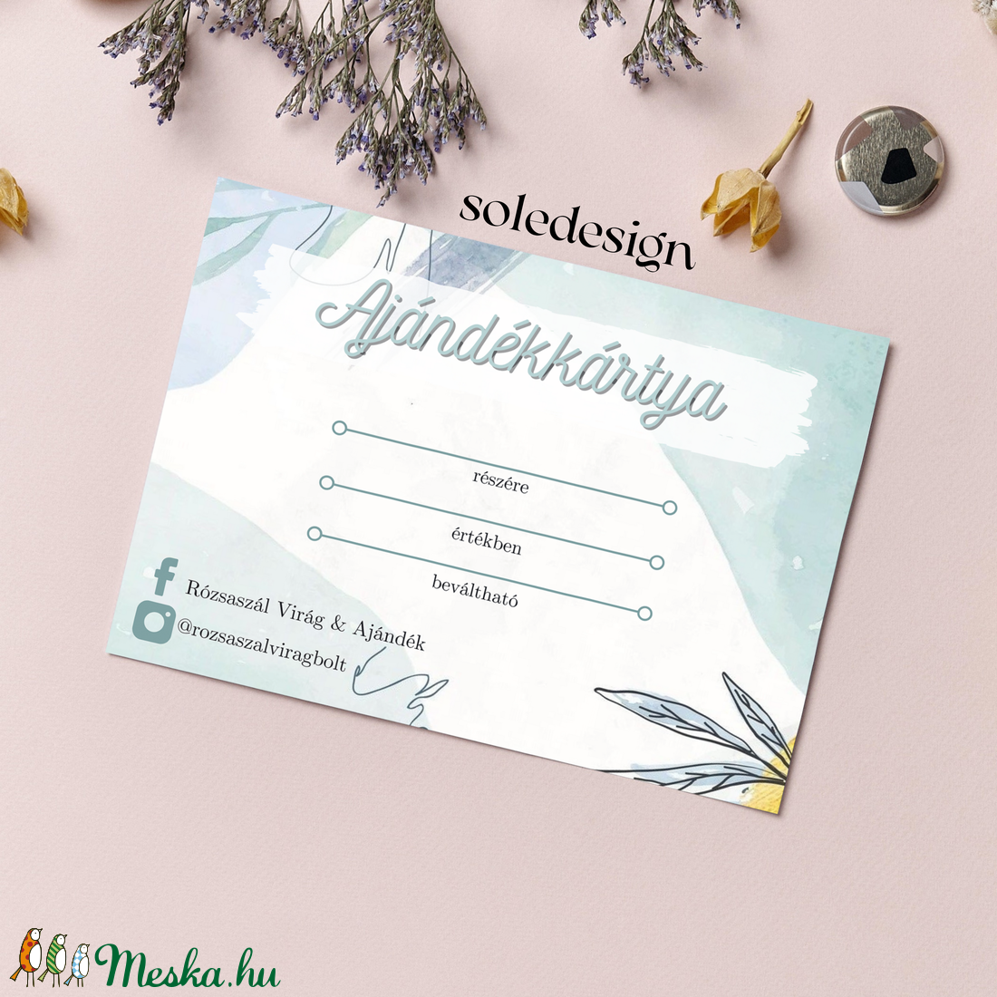 Egyedi tervezésű kék levélmintás ajándékutalvány - otthon & életmód - papír, írószer - Meska.hu