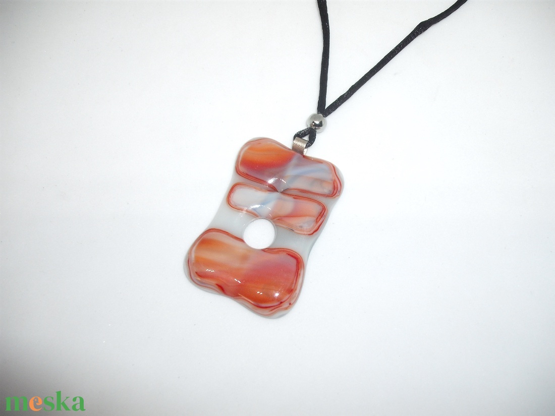 ÜVEGMEDÁL, narancs-szürke - ékszer - nyaklánc - medálos nyaklánc - Meska.hu