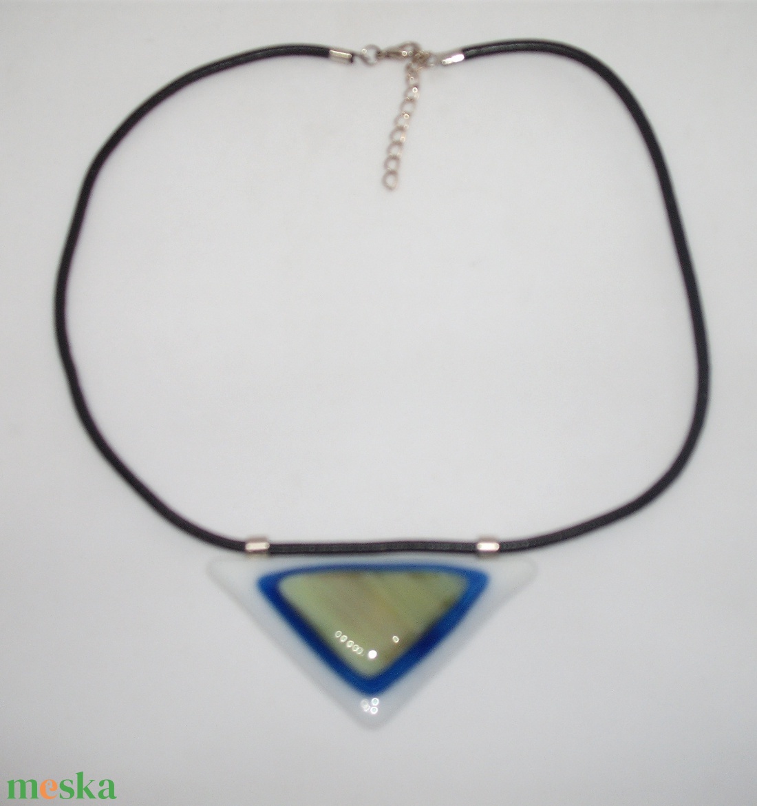 ÜVEGÉKSZER, fehér-kék-világoszöld - ékszer - nyaklánc - medálos nyaklánc - Meska.hu