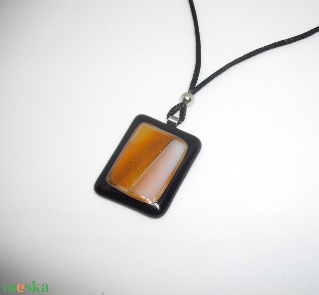 ÜVEGMEDÁL, fekete-barnás-narancsos - ékszer - nyaklánc - medálos nyaklánc - Meska.hu