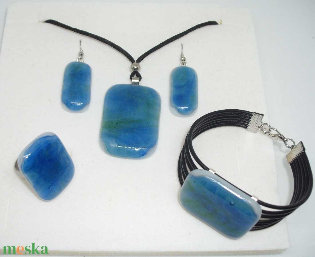 ÜVEGÉKSZER GARNITÚRA, KÉK-ZÖLD - ékszer - ékszerszett - Meska.hu